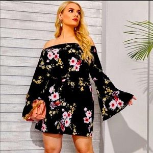 Plus Bardot Floral Print Flounce Sleeve Romper